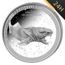 SREBRNA MONETA CONGO PREHISTORIC LIFE - DUNKLEOSTEUS 1 oz 2023 24H